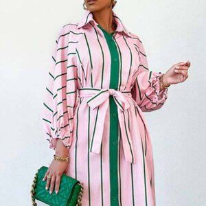 Striped Pink and Green Maxi Dress